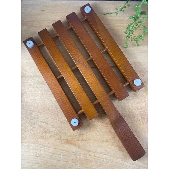 Vintage Sweden Wood and Cork Trivet With Handle Rustic Kitchen Decor - Picture 3 of 5